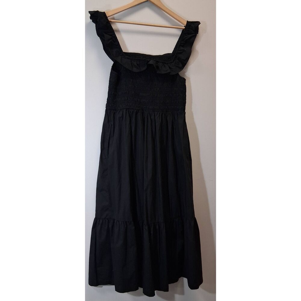 Gap womens xlarge square neck long maxi shift dress black sundress pockets